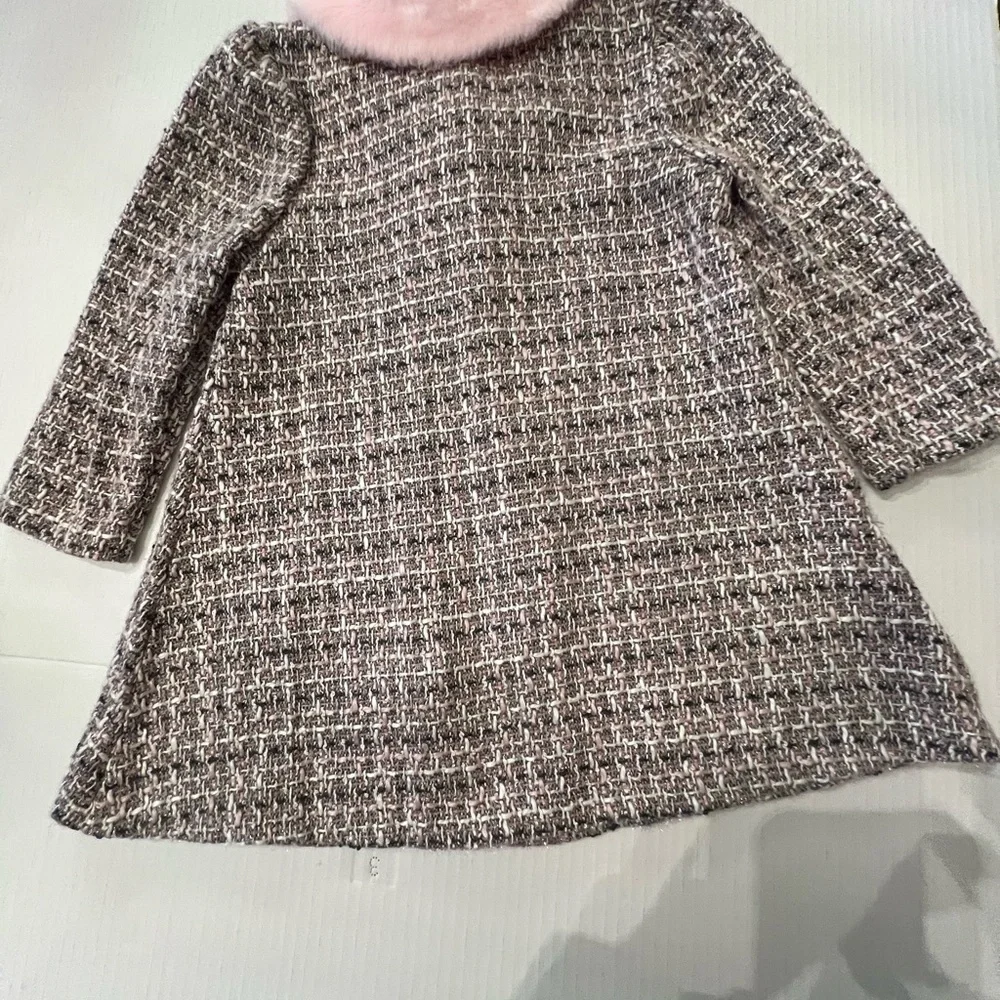 BONNIE JEAN GIRLS DRESSY COAT. SZ 2T LIGHT/DARK GRAY/PINK w/FAUX PINK FUR COLLAR